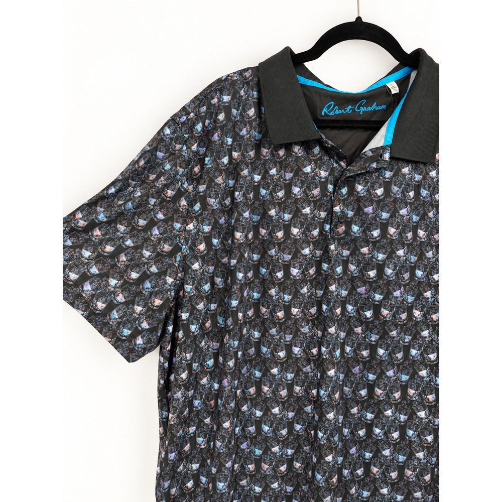 Robert Graham Polo Shirt Men 4XL Cheers Whiskey Glass Print Golf NWT Wicking UPF